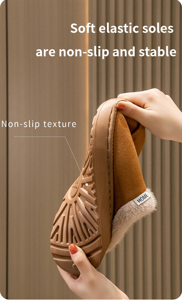 Men's Winter Plush Slippers, Thick Sole Closed-Toe, Warm Sherpa Lining, Non-Slip Indoor/Outdoor Home Shoes for Couples