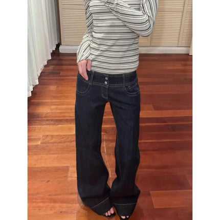 Jeans a gamba larga americani retrò a vita bassa da donna estate autunno pantaloni larghi drappeggiati alti lunghezza estesa pantaloni a gamba larga per ragazze calde