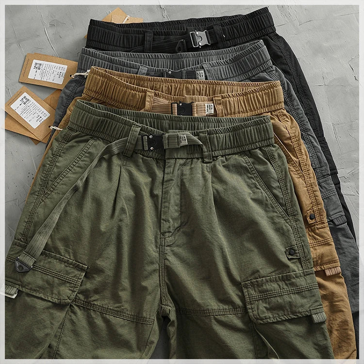 Men's corset casual pants loose 3D vertical cut retro military style outdoor scratch resistant multi-pocket cargo pants