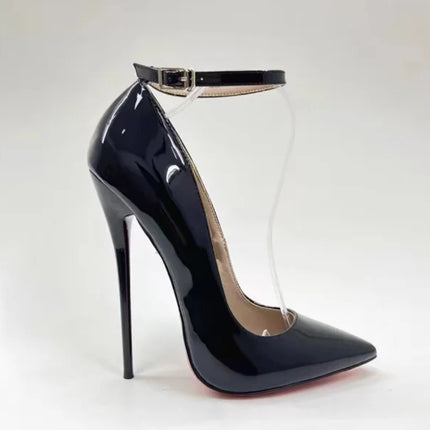 CACA 16cm décolleté da donna con tacchi estremamente alti, scarpe basse Sexy in pelle verniciata, cinturino alla caviglia, nero, rosso, bianco, colori personalizzati, Dropship