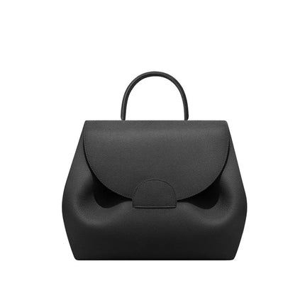 Mini borsa a mano in pelle martellata con chiusura a piega arrotondata, manico corto e tracolla rimovibile per l'uso quotidiano