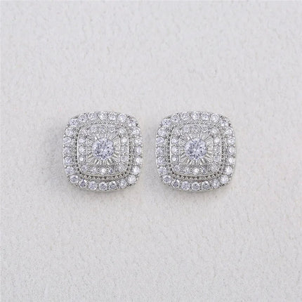 925 Sterling Silver Cubic Zirconia Stud Earrings for Princess Square Shape Versatile Style Fancy Gift Women Earring Jewelry PlatiNum