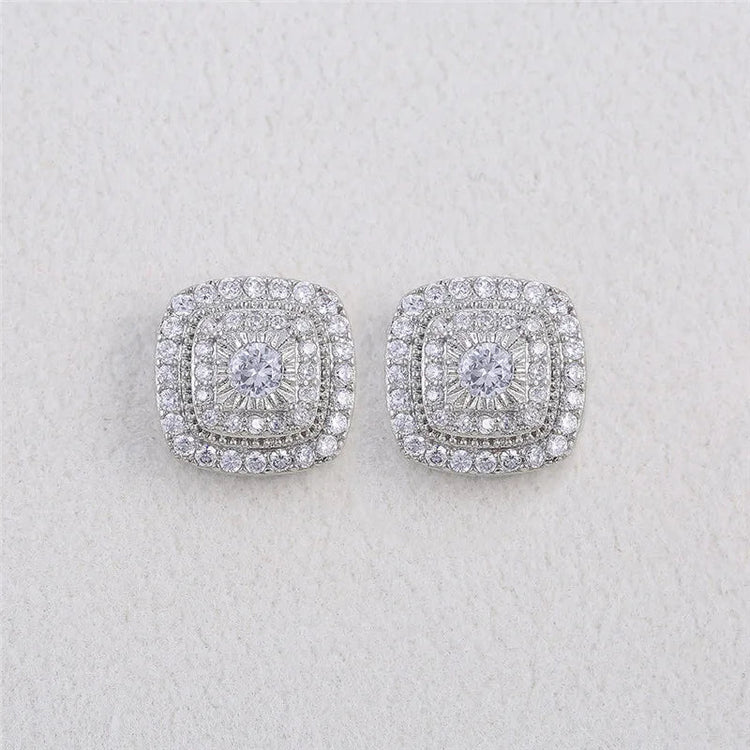 925 Sterling Silver Cubic Zirconia Stud Earrings for Princess Square Shape Versatile Style Fancy Gift Women Earring Jewelry PlatiNum
