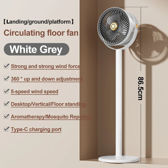 Ventilatore da Pavimento Moderno a Circolazione d'Aria, 4 Altezze, 5 Velocità, Silenzioso, Regolabile, Multi-Angolo, Rinfrescatore da Scrivania per Casa, Cucina, Ufficio e Campeggio