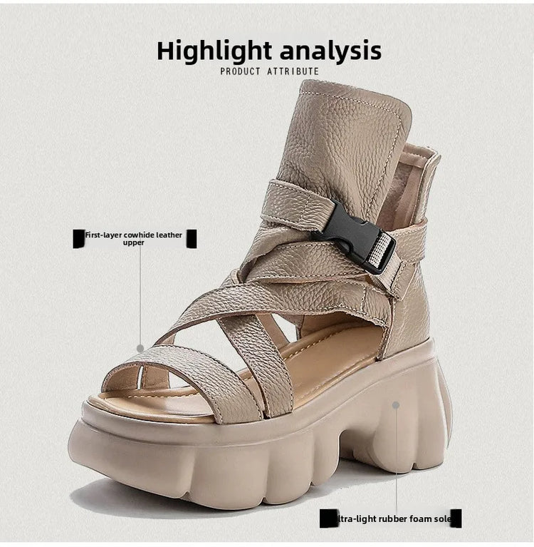 Scarpe Slip-on in Pelle da Donna, Nuovo Stile 2026, Scarpe con Punta Chiusa, Sandali Stile Romano, Scarpe Retrò da Donna con Plateau