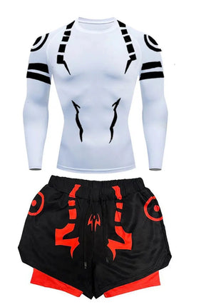 Anime Jujutsu Kaisen Set di compressione Tuta da fitness per uomo Camicia di compressione 3D ad asciugatura rapida + Pantaloncini da palestra Corsa Allenamento Abbigliamento sportivo platinumshop