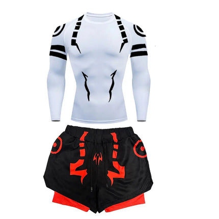 Anime Jujutsu Kaisen Set di compressione Tuta da fitness per uomo Camicia di compressione 3D ad asciugatura rapida + Pantaloncini da palestra Corsa Allenamento Abbigliamento sportivo platinumshop