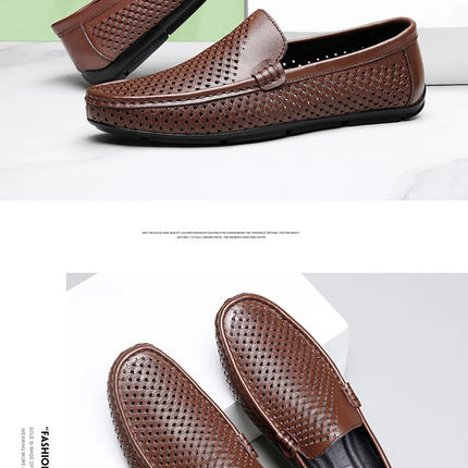 Mocassini da uomo in vera pelle traspirante con suola in gomma, scarpe casual slip-on, mocassini da uomo traforati