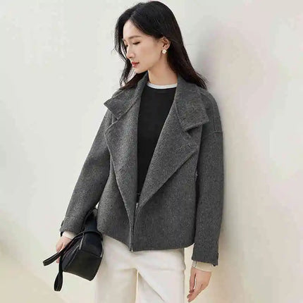 SENTUBILA 100% Wool Winter Jackets for Women Short Coats 2026 Stand Turtleneck Unlined Wool Outerwears Female Clothes W44O56626