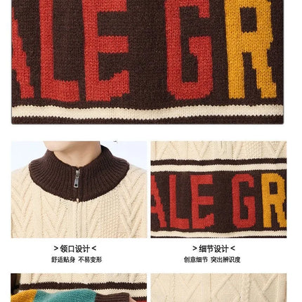 Autumn/winter Fashion Trend Retro Sports Thickened Warm Knitted Sweater Men's Loose Comfortable Large Size High Quality Sweater