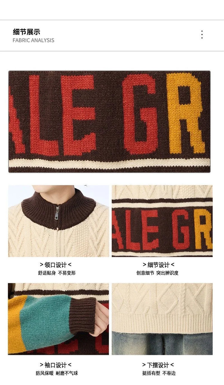 Autumn/winter Fashion Trend Retro Sports Thickened Warm Knitted Sweater Men's Loose Comfortable Large Size High Quality Sweater
