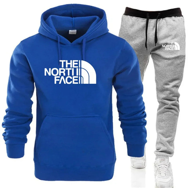 2025 Men's Autumn/Winter Fashion Printed Casual Two Piece Hooded Sports Shirt and Pocket Pants Regular Fit Outdoor Sports Set PlatiNum