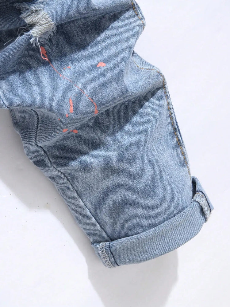 Men's Jeans Cool Ripped Skinny Trousers Stretch Slim Denim Pants Patchwork Hip Hop Black Blue Casual Jogging Jeans for Men PlatiNum