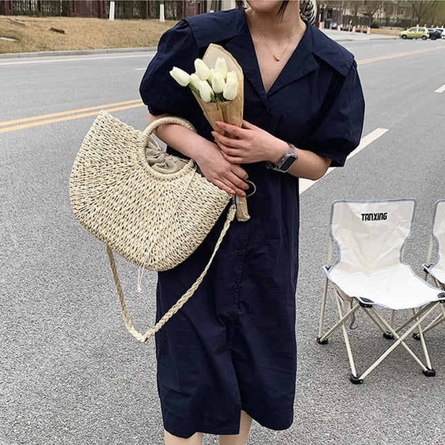 Woven Straw Bags for Women Handmade Travel Bag Seaside Summer Beach Bag New Bucket Bag with Handle Shopping Tote Bag Basket Bolsa