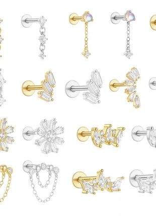 Orecchini con polsini piatti filettati con nappa tempestata di diamanti di nuovo stile, accessori per orecchie in stile europeo e americano. platinumshop