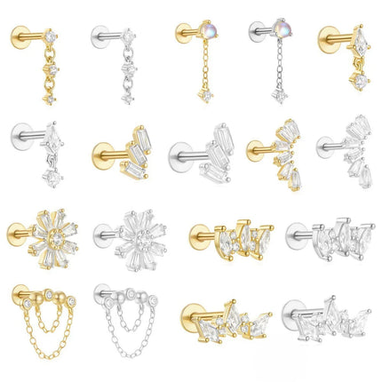 Orecchini con polsini piatti filettati con nappa tempestata di diamanti di nuovo stile, accessori per orecchie in stile europeo e americano. platinumshop