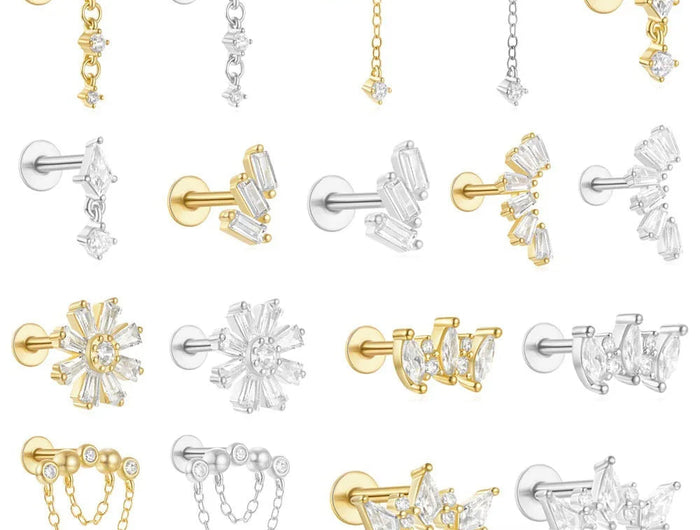 Orecchini con polsini piatti filettati con nappa tempestata di diamanti di nuovo stile, accessori per orecchie in stile europeo e americano. platinumshop