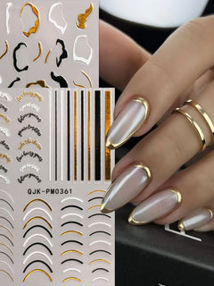 2/4pcs Simple Geometric Line Nail Art Stickers, Metallic Lines, Stars, Letter Design, 3D Stickers, DIY, Holiday Gifts, Y2K
