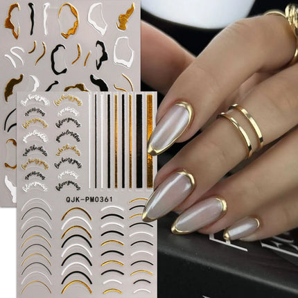 2/4pcs Simple Geometric Line Nail Art Stickers, Metallic Lines, Stars, Letter Design, 3D Stickers, DIY, Holiday Gifts, Y2K