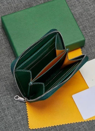 Portafoglio Quadrato Mini in Vera Pelle alla Moda per Uomo e Donna, Chiusura con Cerniera, Portatile, per Carte di Credito e Monete