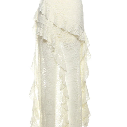 Nibber Nappe Gonne da donna Orlo irregolare Increspature multistrato Patchwork di pizzo Dolce tendenza estiva Pantaloni skinny versatili quotidiani