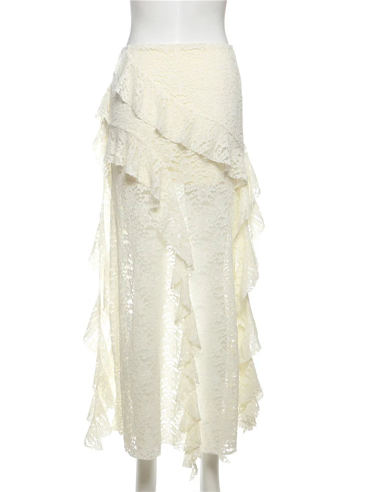 Nibber Nappe Gonne da donna Orlo irregolare Increspature multistrato Patchwork di pizzo Dolce tendenza estiva Pantaloni skinny versatili quotidiani