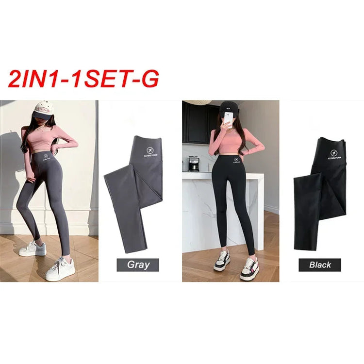 M-XL Shark pants women wear spring  autumn winter thin high-waisted belly lift hip yoga tights small feet black leggings PlatiNum