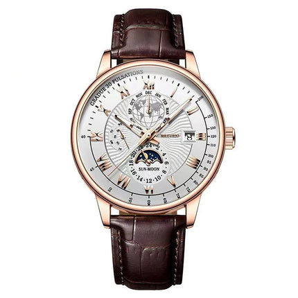 Orologio da uomo di lusso cronografo impermeabile modello fasi lunari orologio da polso da uomo luminoso in pelle orologi al quarzo da uomo orologio Casual platinumshop