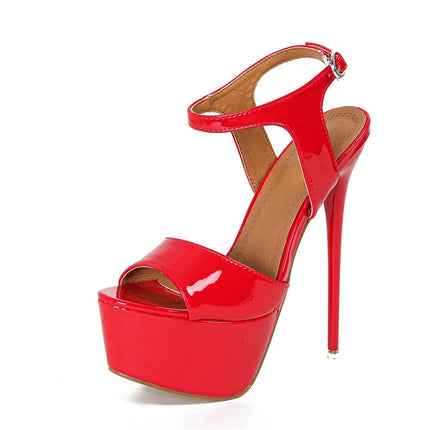 Hlieny 2026 Sexy Summer Style 16cm High Heel Buckle Strap Sandals Women Peep Toe Nightclub Party Stripper Shoes Plus Size 45 46