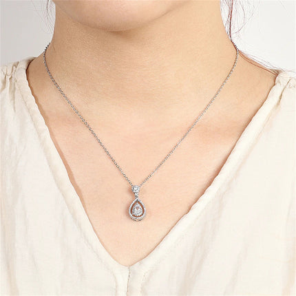 ZAKOL Simple Geometric Crystal White Zircon Pendant Necklace For Women Silver-Color Wedding Party Jewelry Gift With Box PlatiNum