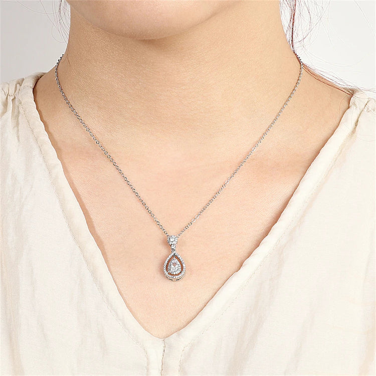 ZAKOL Simple Geometric Crystal White Zircon Pendant Necklace For Women Silver-Color Wedding Party Jewelry Gift With Box PlatiNum