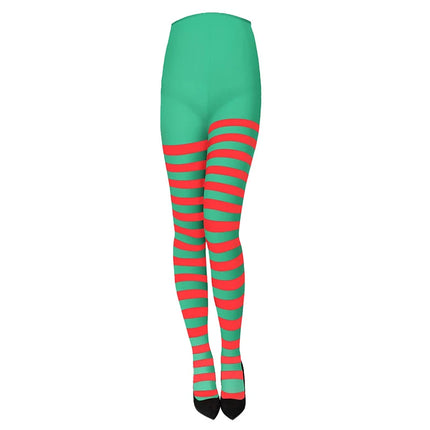 maveraCCüm | Christmas Stockings Red Green Striped Tights Stretchy Leggings Y2K Party Costume Knit Knee High Socks