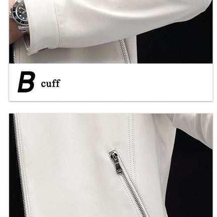 White Leather Jacket For Men 2023 Winter Male Business Simple Standing Collar Short Slim Coat Motorcycle Chaqueta Cuero Hombre
