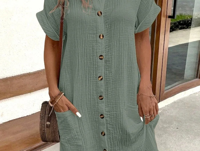 Women's long-sleeved dress with v-neck, artistic retro cotton linen print, elegant high-waisted style available