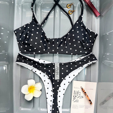 Nuovo Costume da Bagno Bikini a Pois Mini Micro Thong da Donna, Set Due Pezzi K7854 (XS-L) PlatiNum