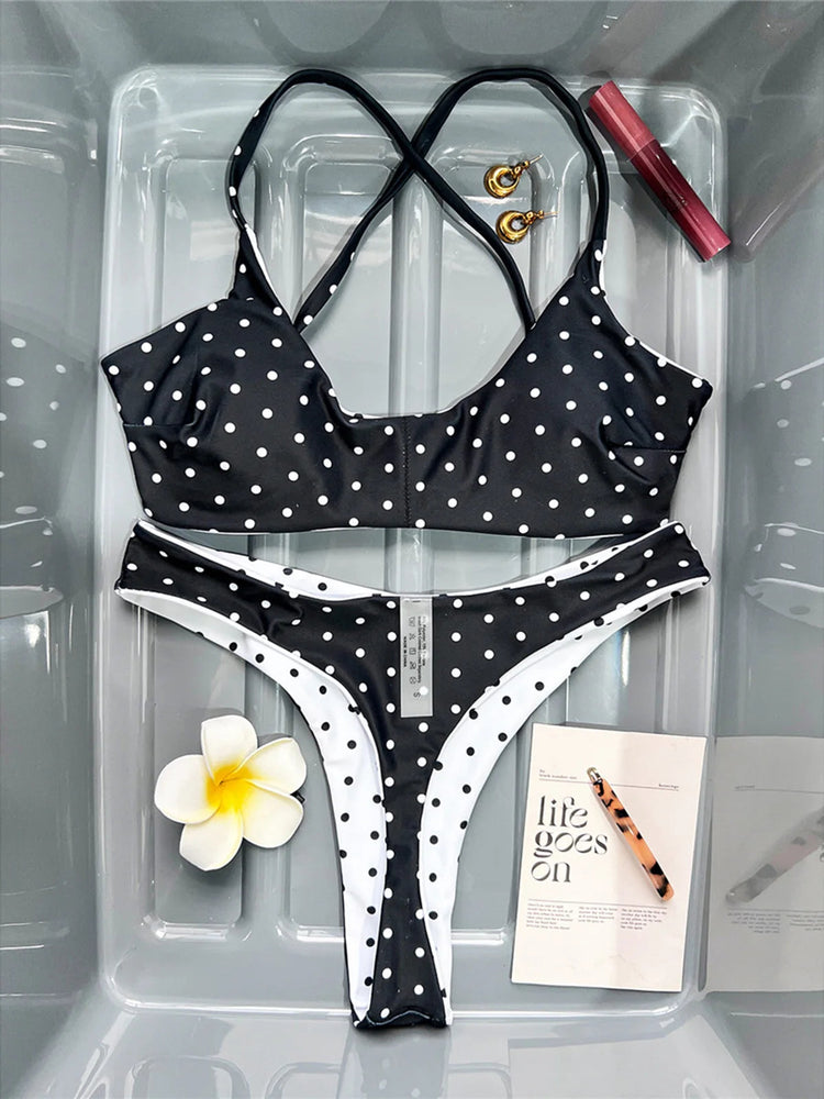 Nuovo Costume da Bagno Bikini a Pois Mini Micro Thong da Donna, Set Due Pezzi K7854 (XS-L) PlatiNum
