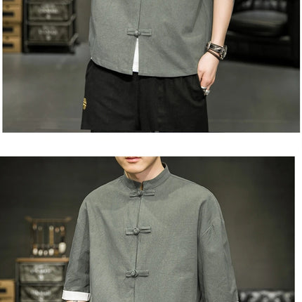 Camicia stile giapponese da uomo estiva cinese colletto rialzato Yukata Kimono Samurai Indossare T-shirt color block Hanbok Cappotto casual