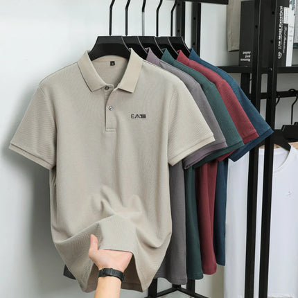 Men's Luxury Brand Short Sleeve Polo Shirt with Letter Print, 100% Cotton Summer T-shirt, Comfortable, Breathable, Casual, Lapel Collar.