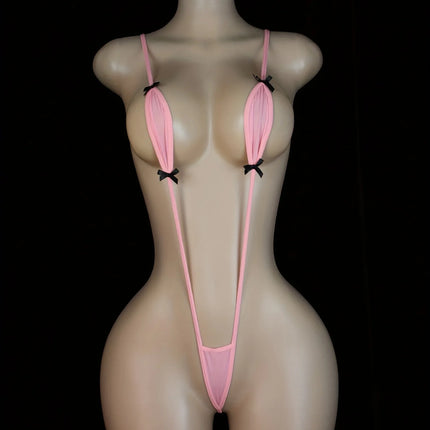 Adjustable Strappy Teddy Bodysuit for Women Black Lingerie with Red Accents Backless Design Semi-Sheer Sexy Adult Apparel