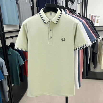 New men's short-sleeved polo shirt, 100% pure cotton, embroidered, fashionable, breathable, comfortable, and versatile.