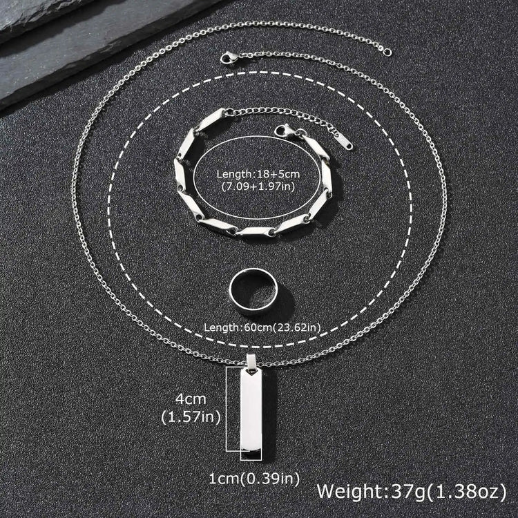 Set di 3 Collane con Barra Verticale per Uomo, Collana con Ciondolo in Acciaio Inossidabile Stile Hip Hop, Set di Gioielli alla Moda Regalo per Lui platinumshop