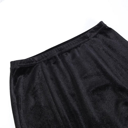 Damen-Punk-Rock-Stil-Rock, neuartiger eleganter langer Rock für Halloween und Festivals, hohe Taille, schlanke Passform, mit sexy Schleife und seitlichem Schlitz, Knielang