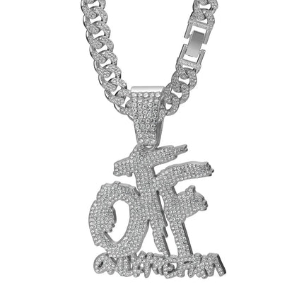 Hip Hop Fashion English Letter OTF Pendant Cuban Chain Necklace,  Suitable For Daily Wear By Men And Women , Rock Party Jewelry PlatiNum