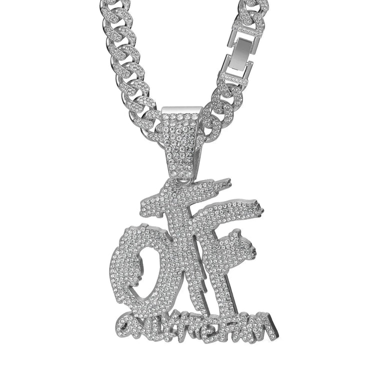 Hip Hop Fashion English Letter OTF Pendant Cuban Chain Necklace,  Suitable For Daily Wear By Men And Women , Rock Party Jewelry PlatiNum