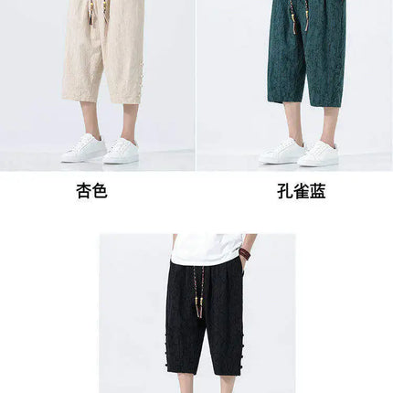 Pantaloncini da uomo Harajuku Kimono retrò Pantaloni da spiaggia comodi e traspiranti Pantaloni casual Harun larghi in cotone stile giapponese da uomo