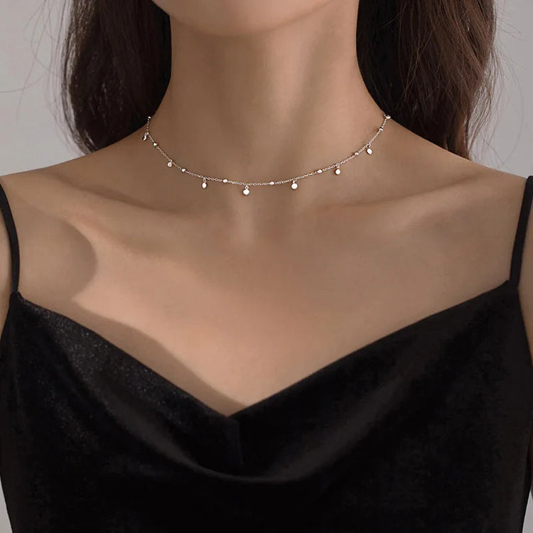 925 Sterling Silver Neck Chain Tassels Round Necklaces Women Jewelry Exquisite Elegant Aesthetic Charms Accessories Argent 925 PlatiNum