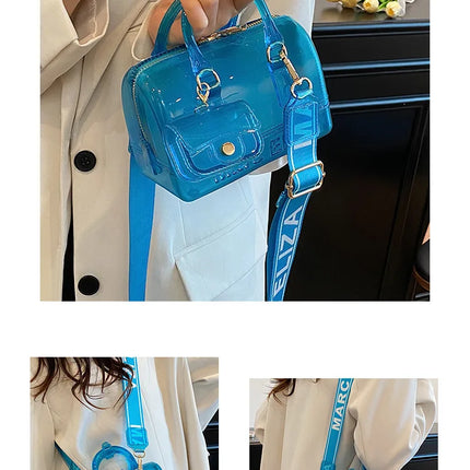 2025 Transparent PVC Beach Bag, Korean Style, Fresh and Sweet Silicone Shoulder Bag, Medium Size with Zipper Closure
