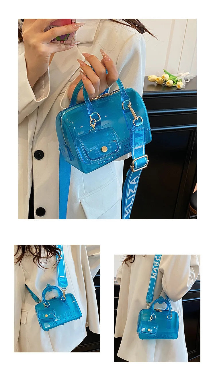Borsa da Spiaggia in PVC Trasparente 2025, Stile Coreano, Borsa a Tracolla Fresca e Dolce in Silicone, Misura Media con Chiusura a Cerniera