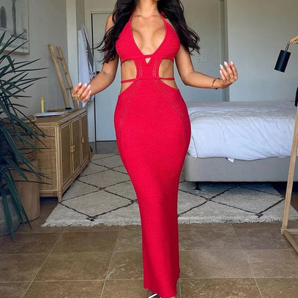 Abito da annodare senza schienale scollato stile sexy Abito da donna per le vacanze al mare Copricostume lavorato a maglia Abito lungo con protezione solare per il bagno del sole platinumshop