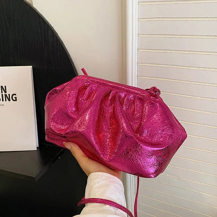 Small Luxury Design Women's Leather Silver Cloud Bag Female Gold Crossbody Bag Ladies Party Clutch Purse Female Handbags PlatiNum